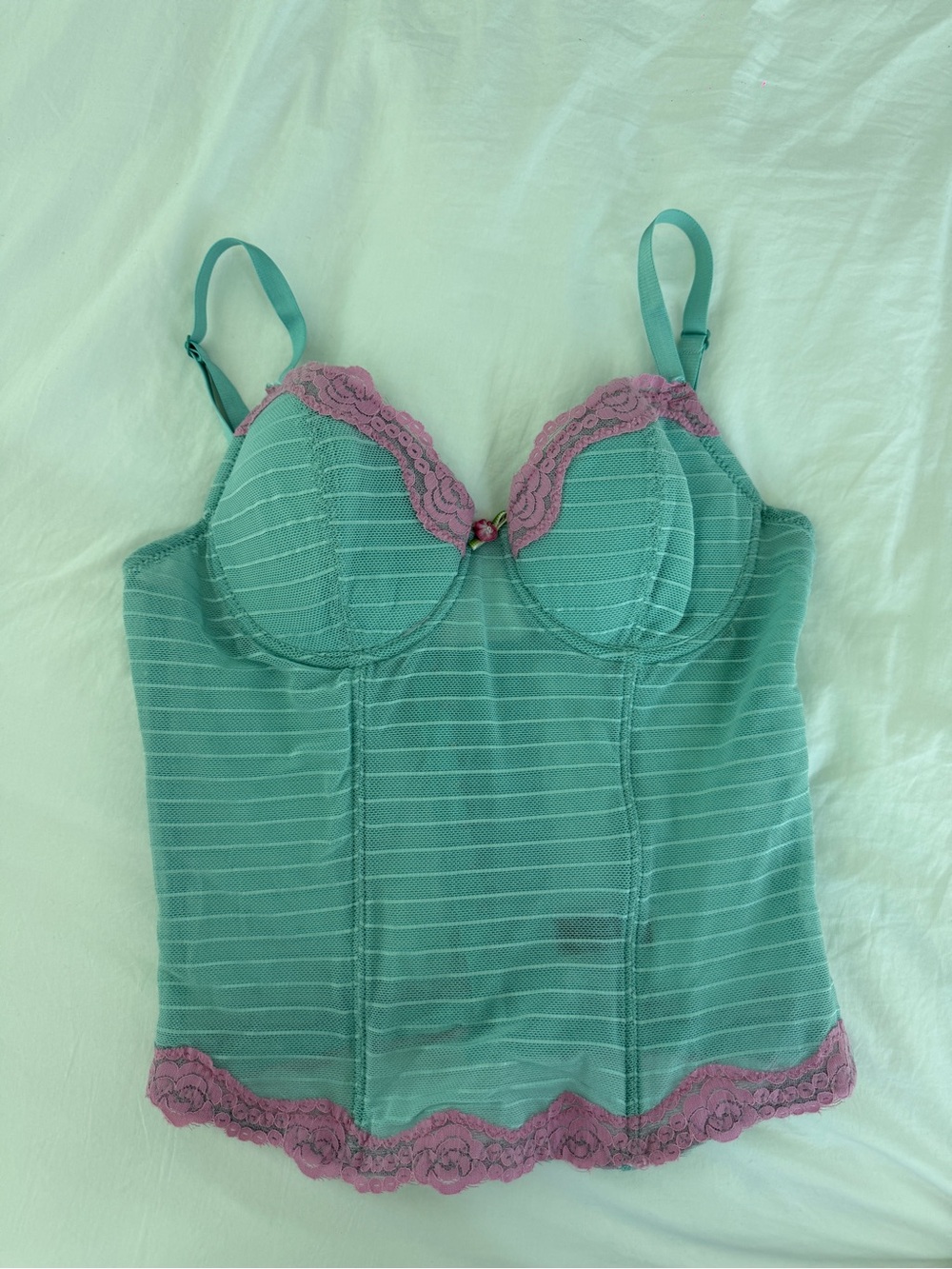 Vintage Y2K Lace-Trim Bustier Camisole in Teal and Mauve 34B